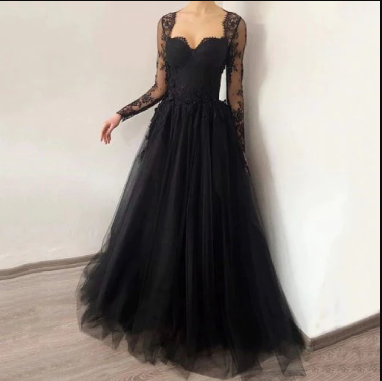 Black Embroidered Ball Gown